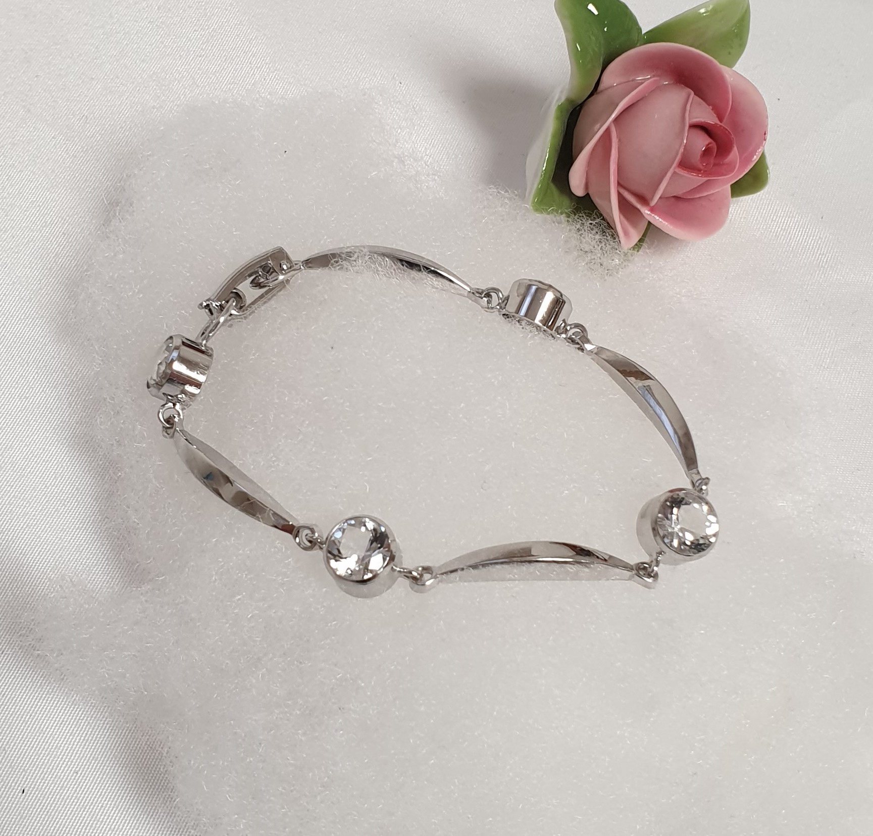 18 cm Armband Silberarmband Gliederarmband 835 Kristalle klar Vintage elegant SA643 – Bild 3