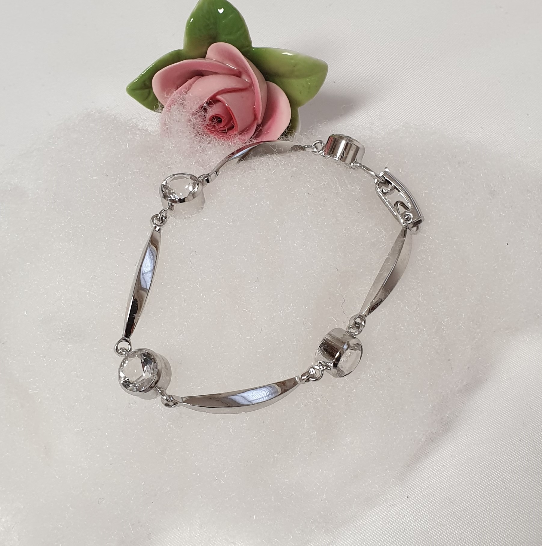 18 cm Armband Silberarmband Gliederarmband 835 Kristalle klar Vintage elegant SA643 – Bild 2