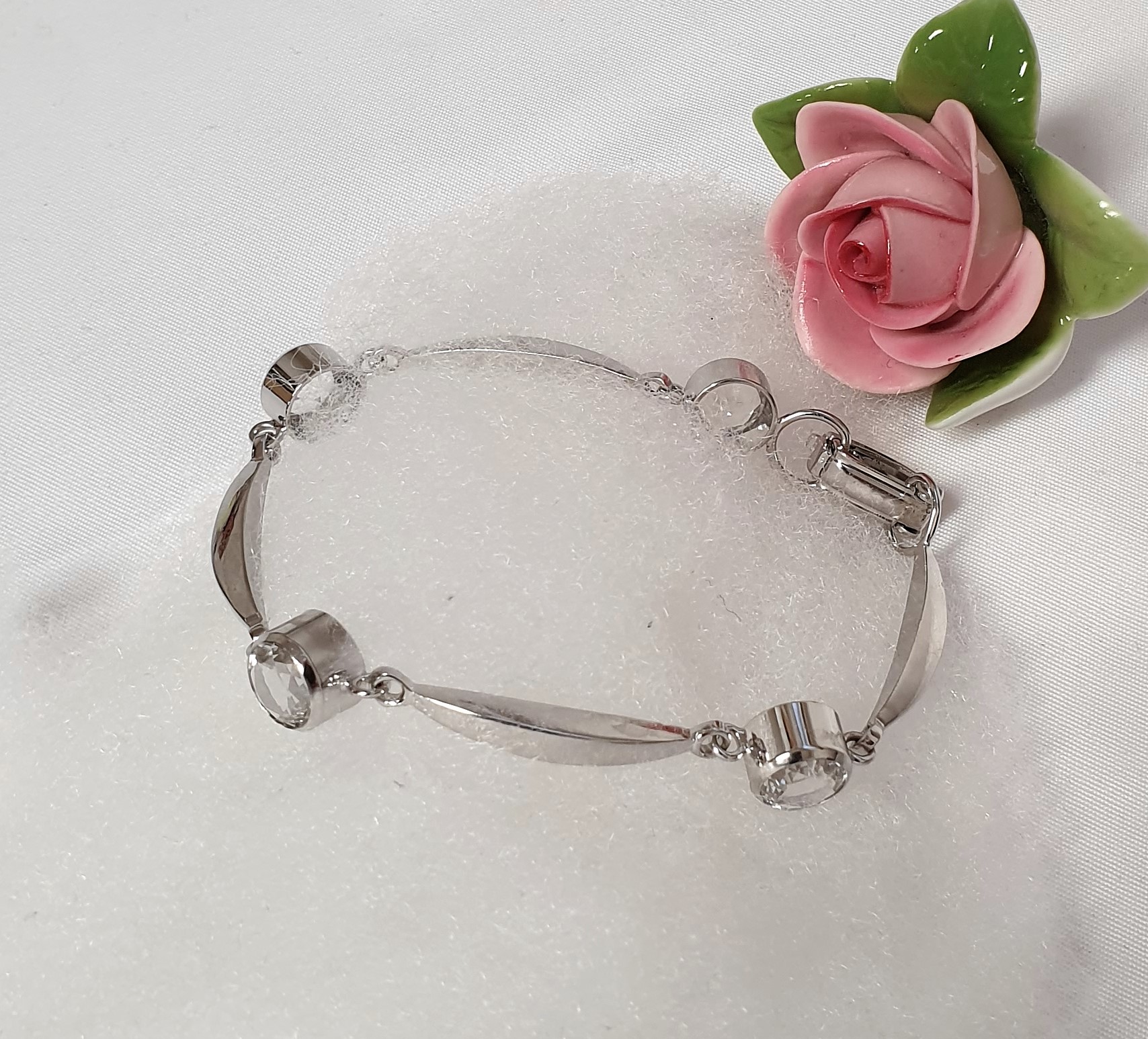 18 cm Armband Silberarmband Gliederarmband 835 Kristalle klar Vintage elegant SA643