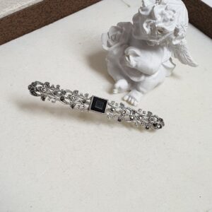 Nostalgische Brosche Anstecknadel Silber 835 Kristall schwarz & Markasiten Vintage SB462