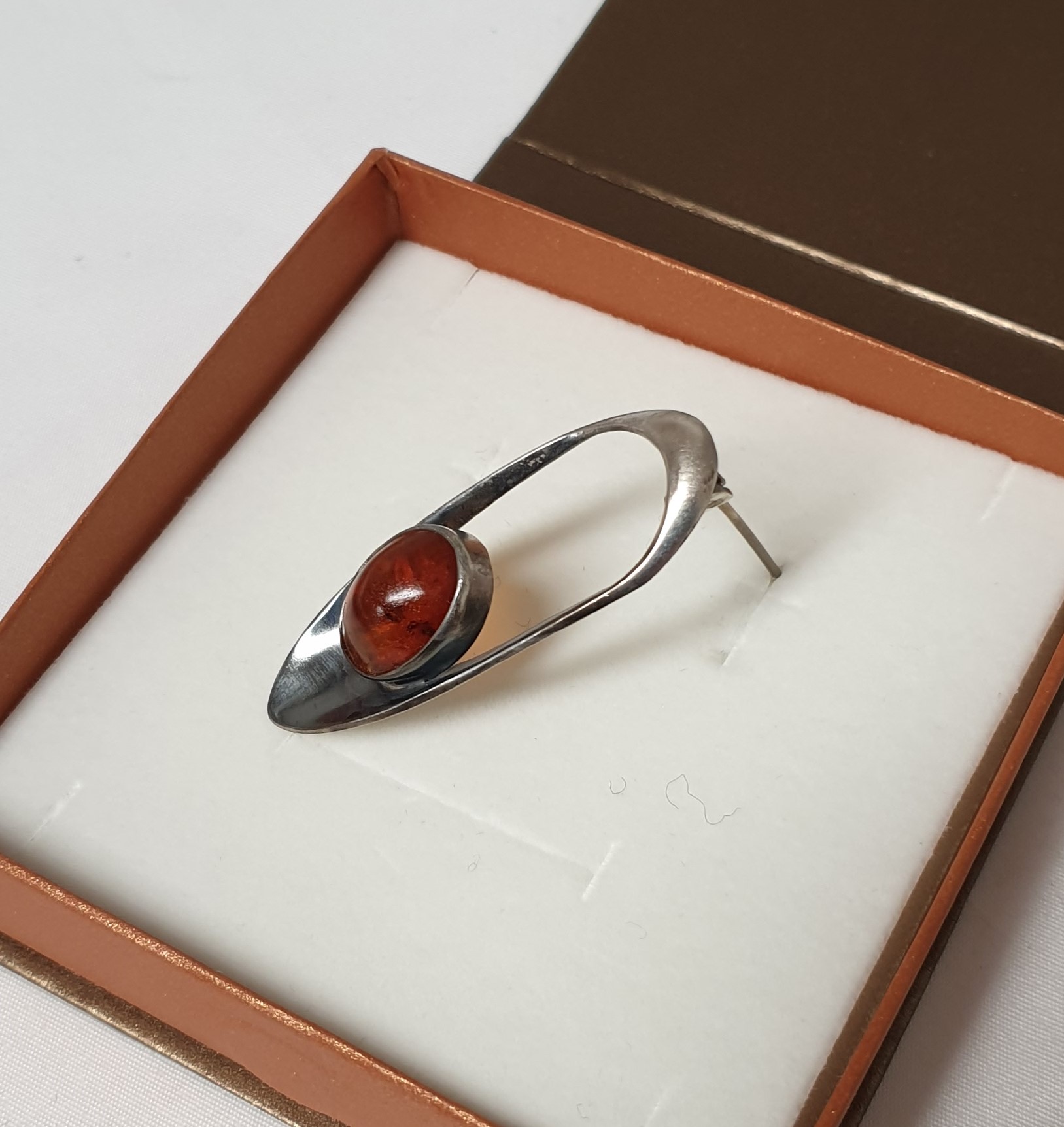 Nostalgische Brosche Silber 935 Anstecknadel Bernstein Shabby Vintage rar selten SB471 – Bild 3