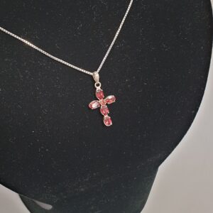 Anhänger Silberanhänger Kreuzanhänger Kreuz Silber 925 Kristalle rot Vintage elegant SKA1449