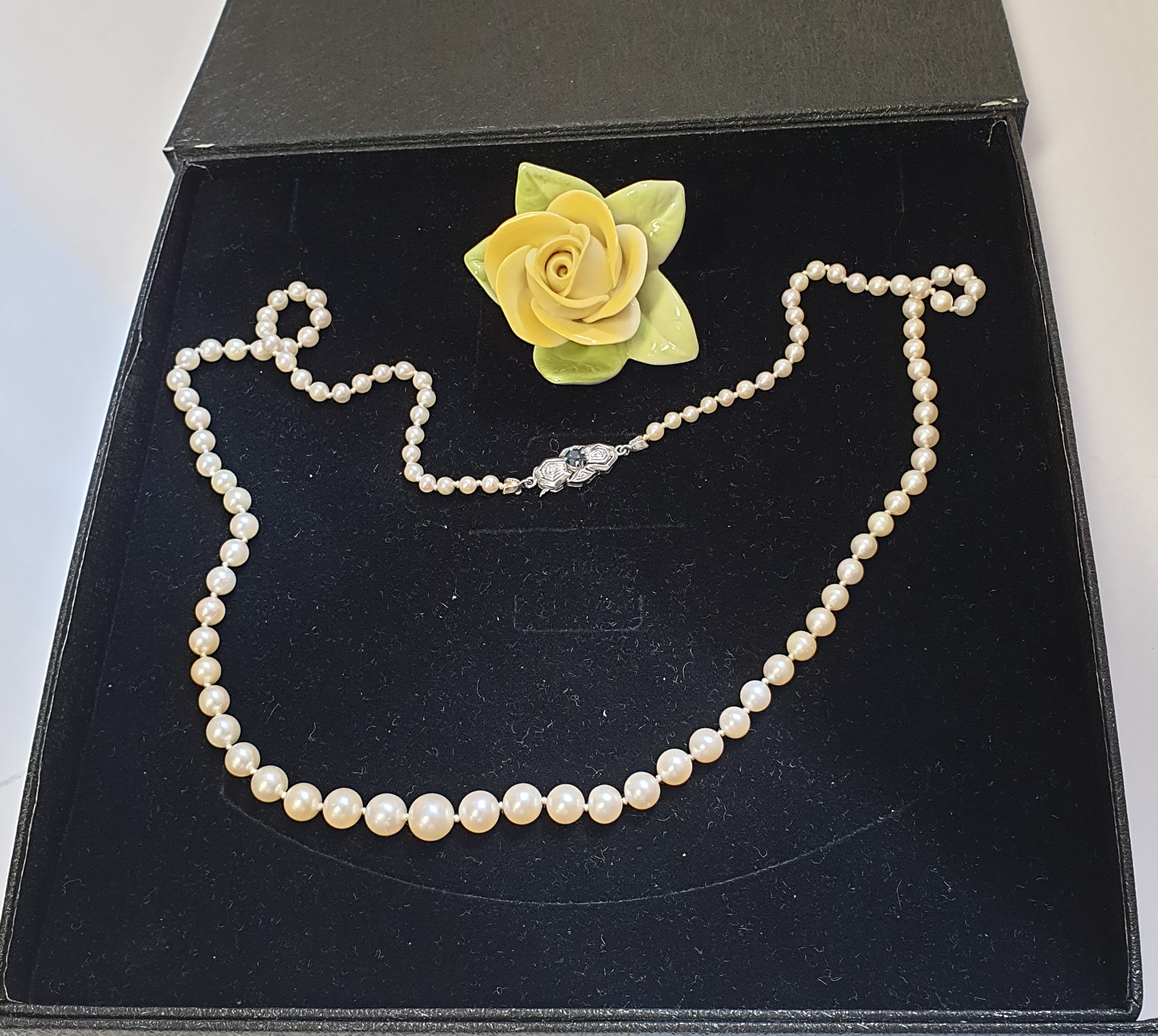 53 cm Kette Halskette Perlenkette Verschluss Weißgold 585 Turmalin grün blau Vintage elegant GK110 – Bild 5