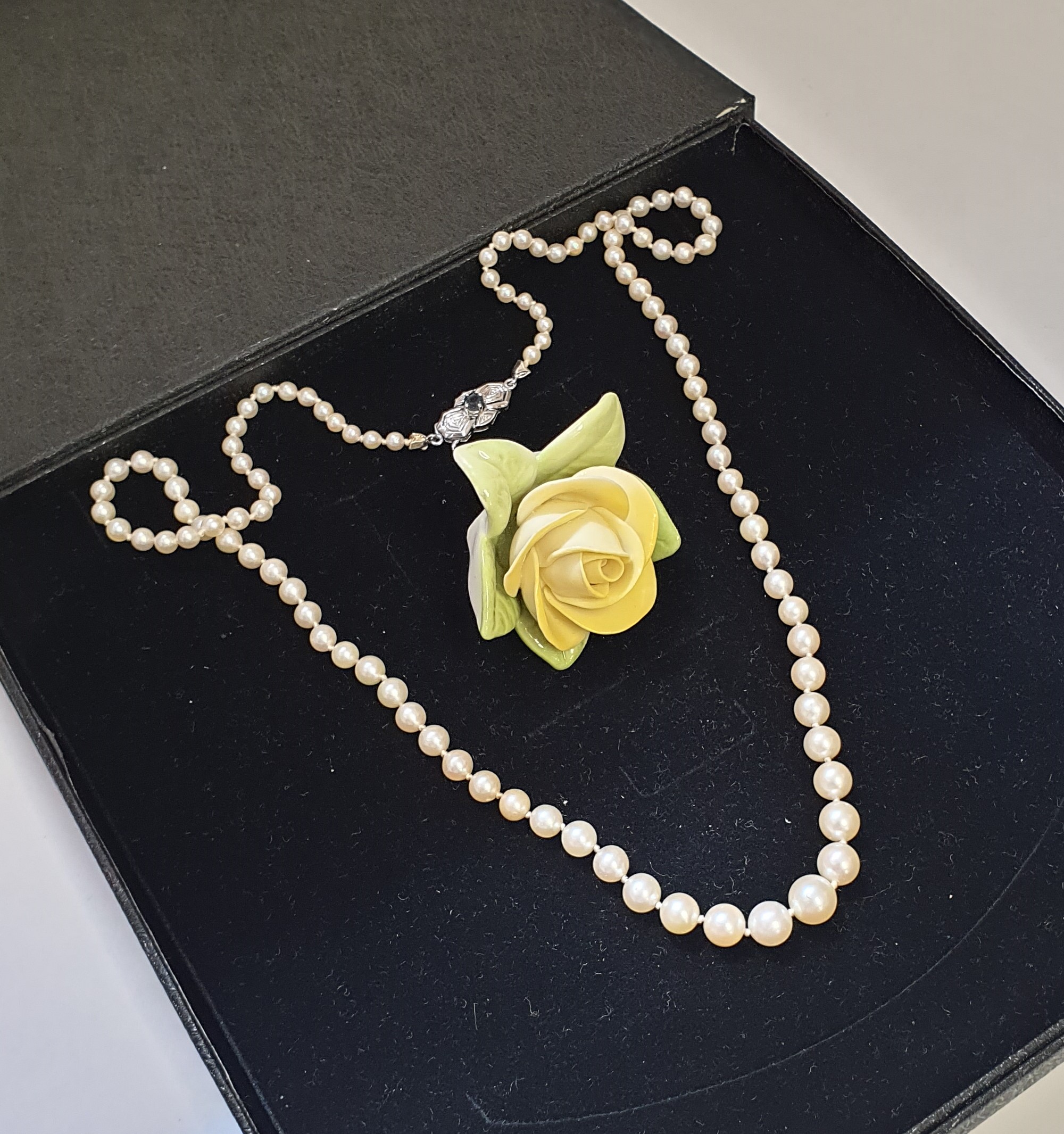 53 cm Kette Halskette Perlenkette Verschluss Weißgold 585 Turmalin grün blau Vintage elegant GK110 – Bild 4