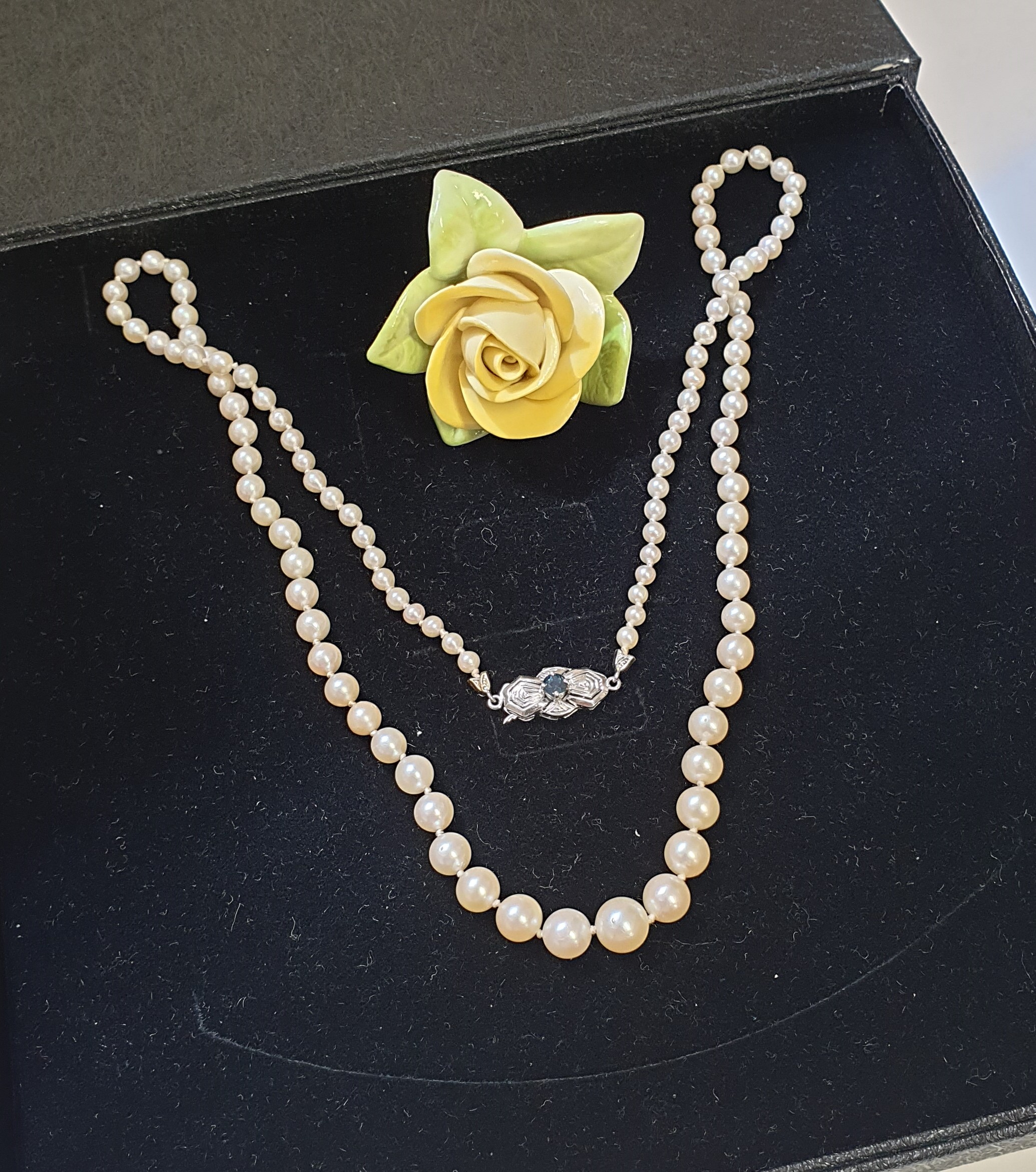 53 cm Kette Halskette Perlenkette Verschluss Weißgold 585 Turmalin grün blau Vintage elegant GK110 – Bild 3