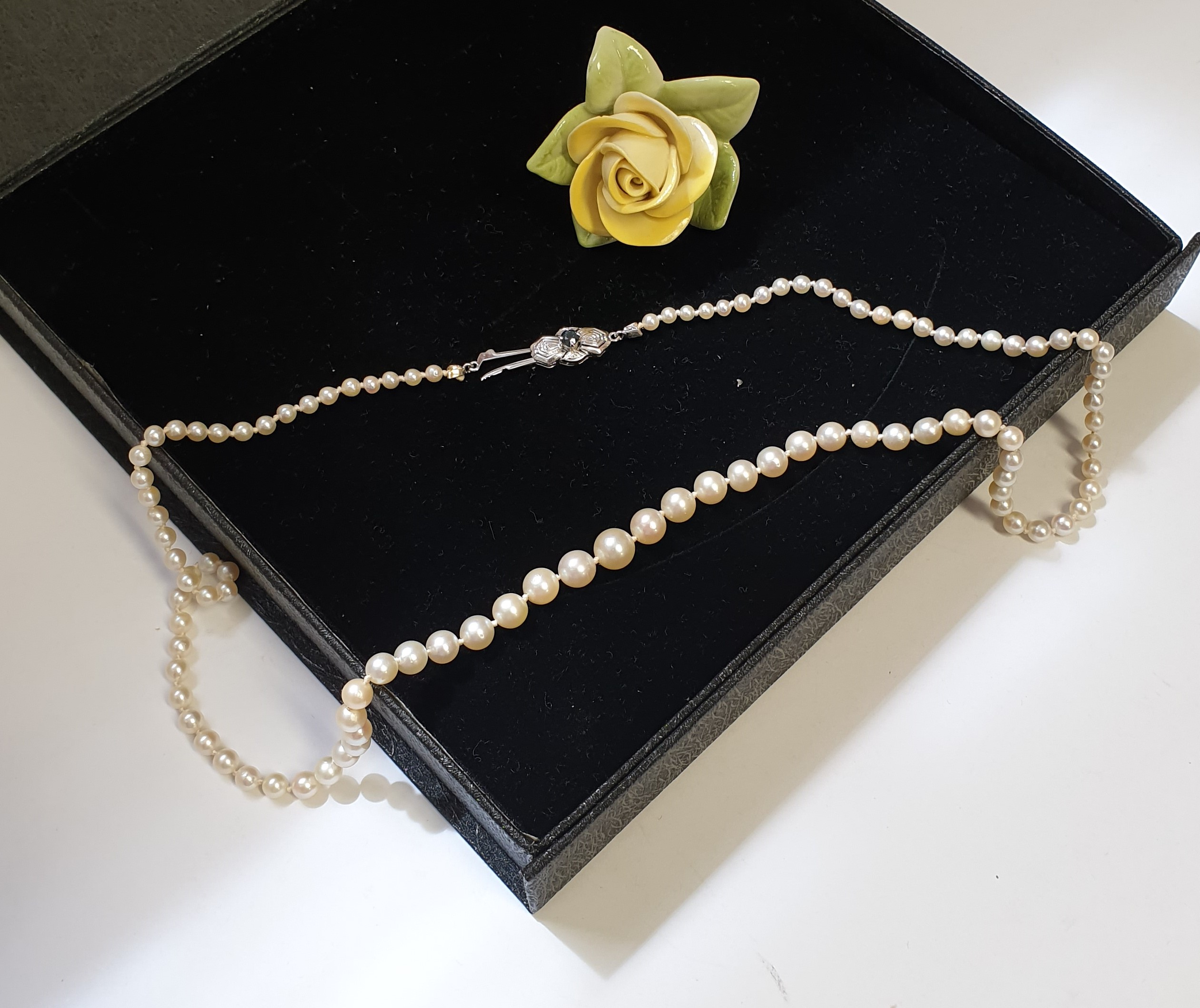 53 cm Kette Halskette Perlenkette Verschluss Weißgold 585 Turmalin grün blau Vintage elegant GK110 – Bild 2