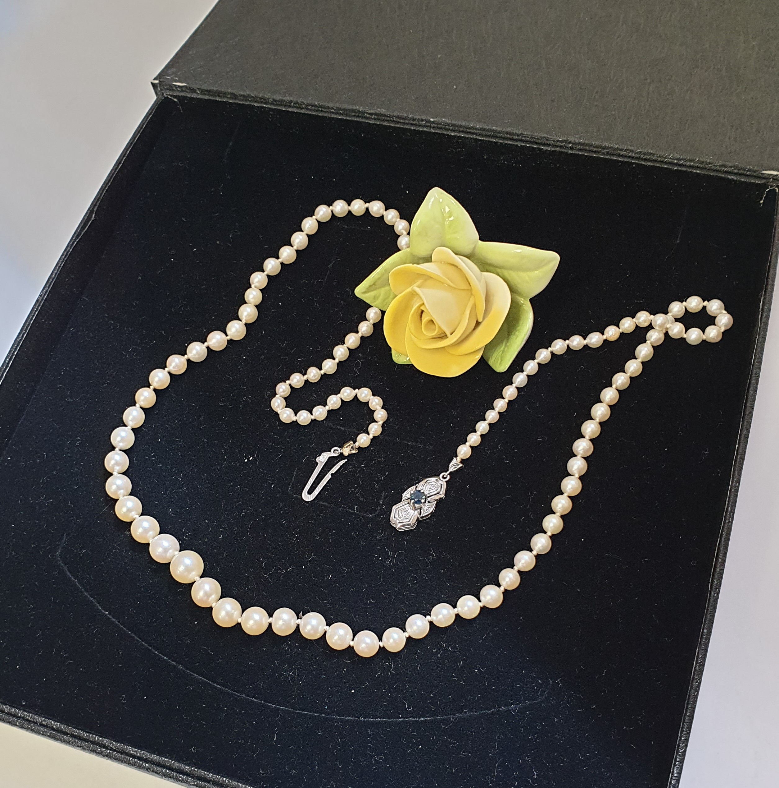 53 cm Kette Halskette Perlenkette Verschluss Weißgold 585 Turmalin grün blau Vintage elegant GK110