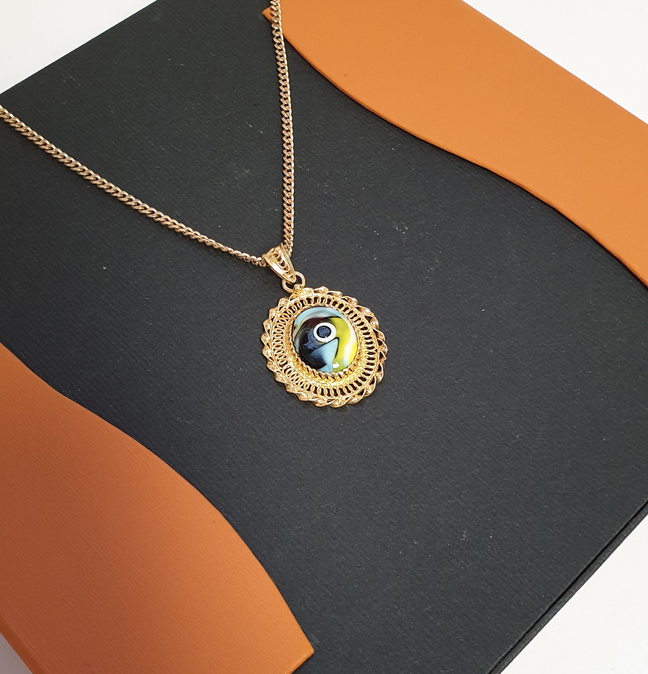 Anhänger Charm Silber 925 vergoldet Auge Emaille bunt filigran Vintage elegant selten rar SKA127 – Bild 5