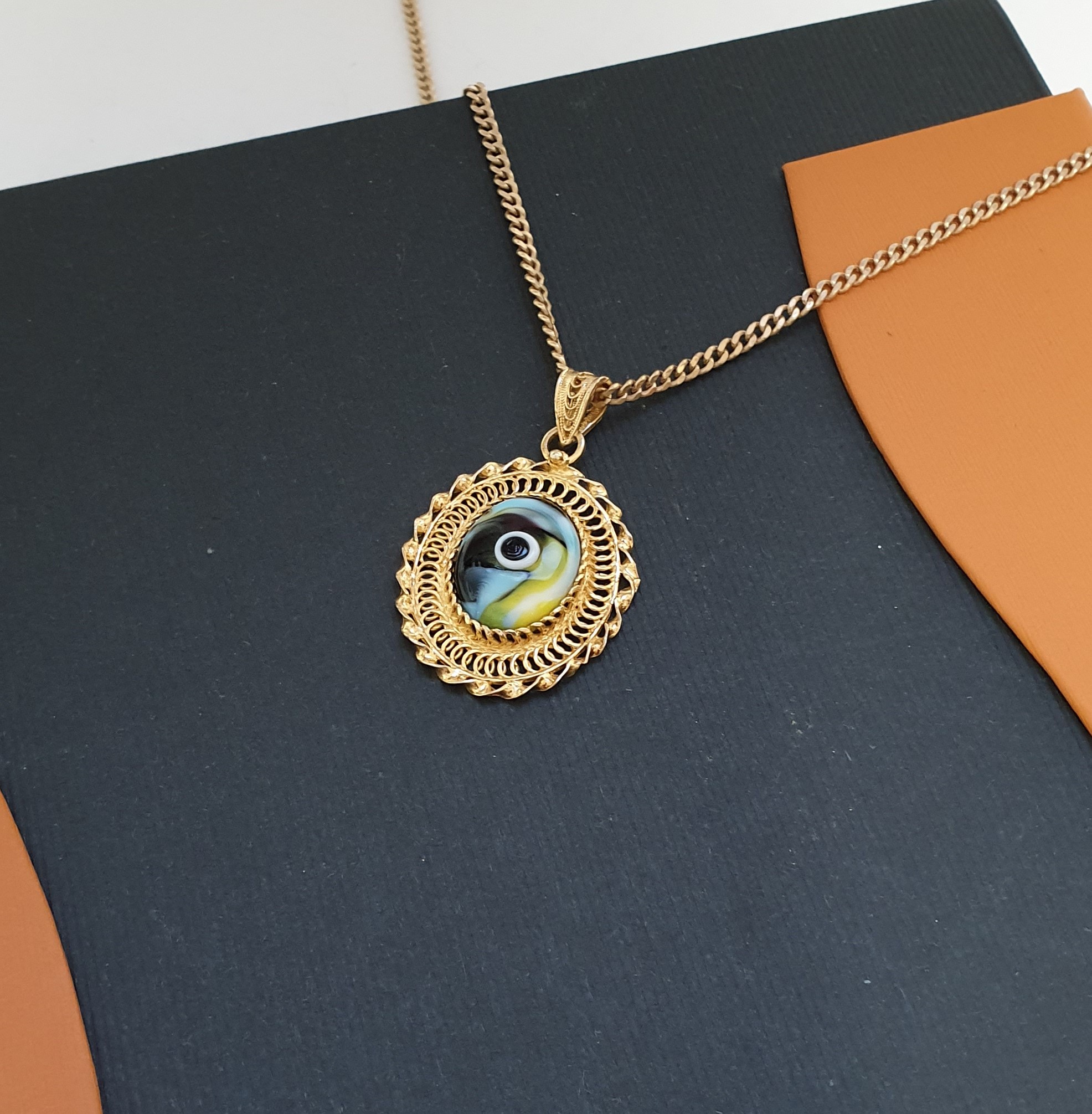 Anhänger Charm Silber 925 vergoldet Auge Emaille bunt filigran Vintage elegant selten rar SKA127 – Bild 3