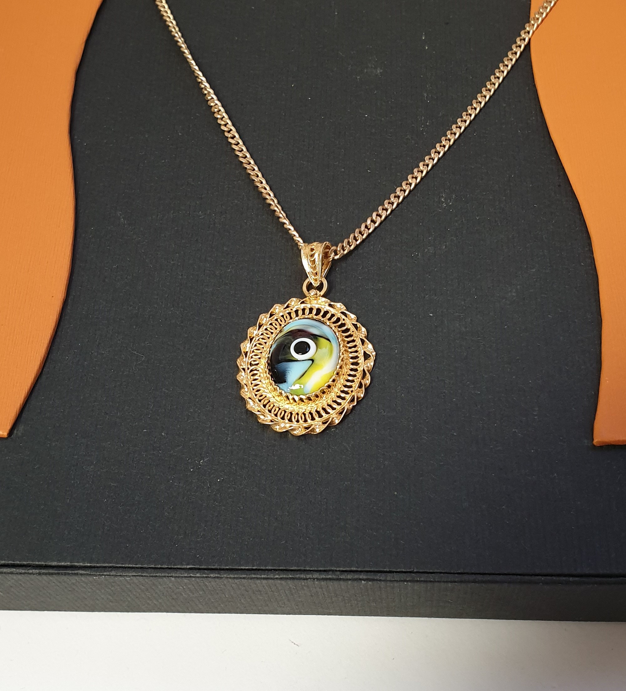 Anhänger Charm Silber 925 vergoldet Auge Emaille bunt filigran Vintage elegant selten rar SKA127 – Bild 2