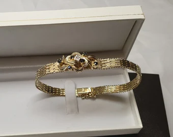 18 cm Nostalgisches Milanaise Schlangenarmband Armband Silber 835 vergoldet Saphire & Moissanit edel Vintage SA590 – Bild 4