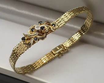 18 cm Nostalgisches Milanaise Schlangenarmband Armband Silber 835 vergoldet Saphire & Moissanit edel Vintage SA590 – Bild 3