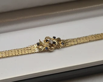 18 cm Nostalgisches Milanaise Schlangenarmband Armband Silber 835 vergoldet Saphire & Moissanit edel Vintage SA590