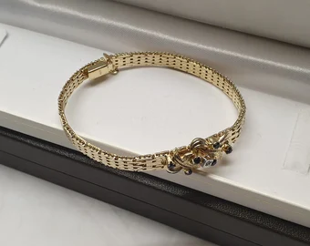 18 cm Nostalgisches Milanaise Schlangenarmband Armband Silber 835 vergoldet Saphire & Moissanit edel Vintage SA590 – Bild 2