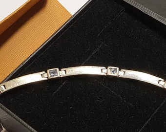 19 cm Armband Silberarmband Gliederarmband 925 Kristalle blau hellblau Vintage elegant SA677