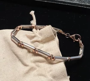 18 cm Armband Gliederarmband Silber 925 Rotgold teilvergoldet Kristalle klar edel Vintage SA720