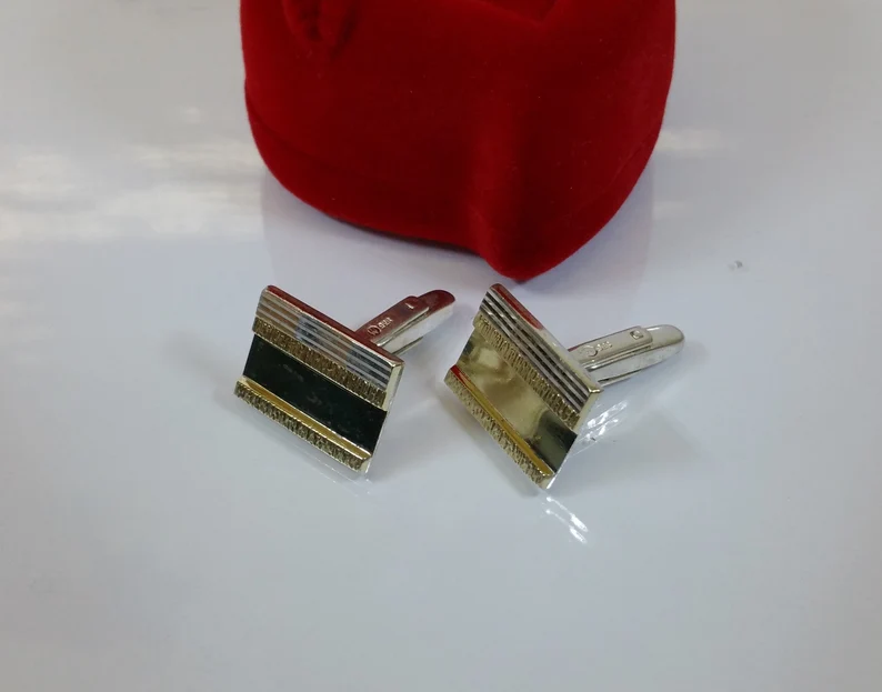 Manschettenknöpfe Cufflinks Silber 835 teilvergoldet elegant MS163 – Bild 4