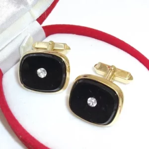 Manschettenknöpfe Cufflinks vergoldet Onyx schwarz mit Kristall klar Vintage elegant MS103