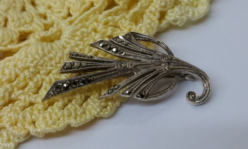 Art Deco Anstecknadel Brosche Zweig Bouquet Silber 835 Markasiten Shabby Vintage SB151