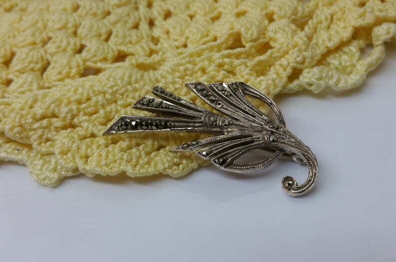 Art Deco Anstecknadel Brosche Zweig Bouquet Silber 835 Markasiten Shabby Vintage SB151 – Bild 2