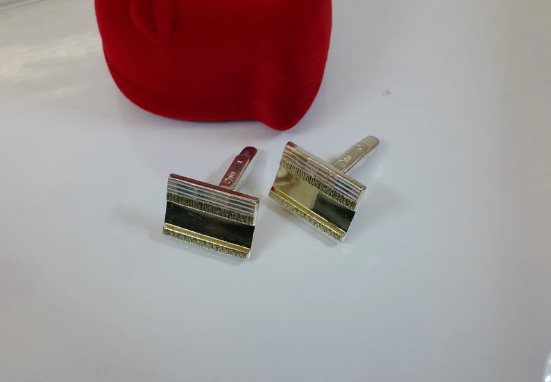 Manschettenknöpfe Cufflinks Silber 835 teilvergoldet elegant MS163 – Bild 2