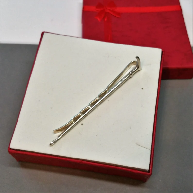 Vintage Krawattennadel Krawattenklammer Klemme Silber 835 Reitgerte Pferdesport Gerte Pferde Fan KN100 – Bild 2