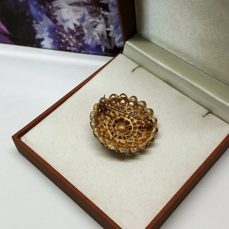 Art Deco Brosche Anstecknadel Silber 800 vergoldet Pyrit lila Kristall Shabby Vintage SB333 – Bild 3