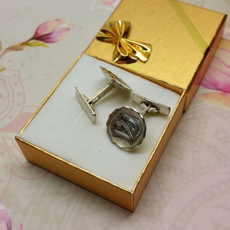Manschettenknöpfe Cufflinks Silber 925 Initialen Symbolen Vintage MS187 – Bild 4