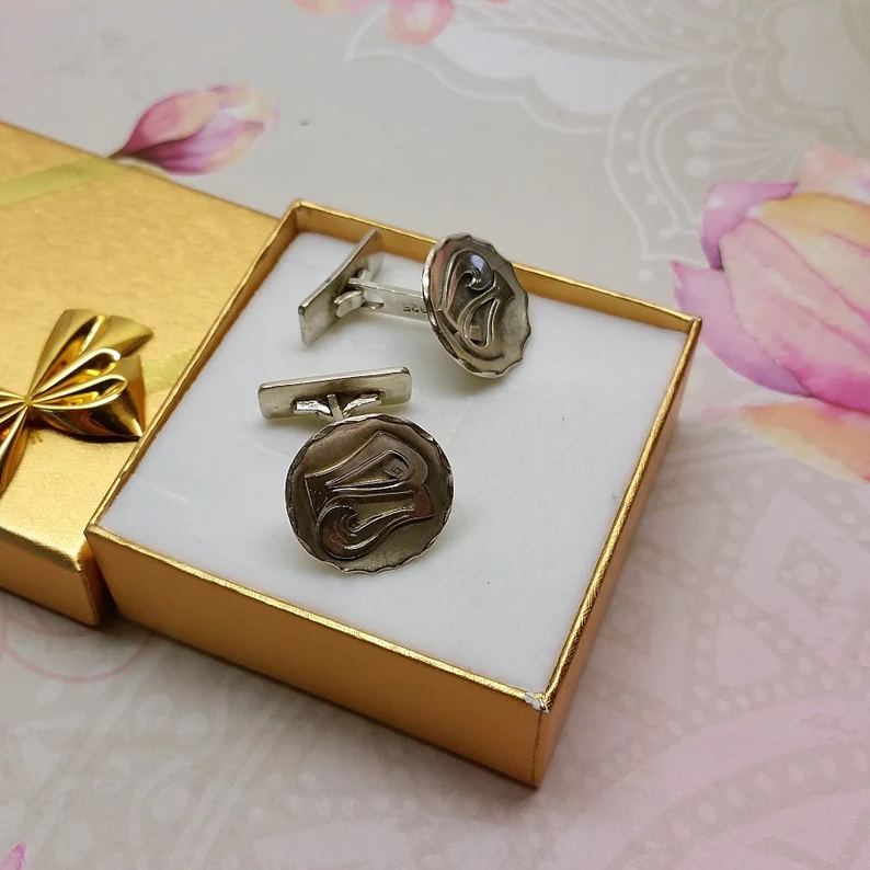 Manschettenknöpfe Cufflinks Silber 925 Initialen Symbolen Vintage MS187 – Bild 3