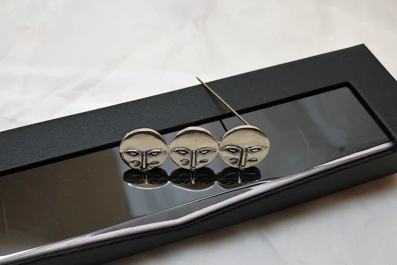 Brosche Anstecknadel Masken Köpfe Silber 925 selten rar Vintage Design außergewöhnlich SB188 – Bild 2