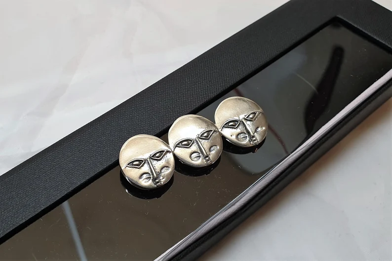 Brosche Anstecknadel Masken Köpfe Silber 925 selten rar Vintage Design außergewöhnlich SB188