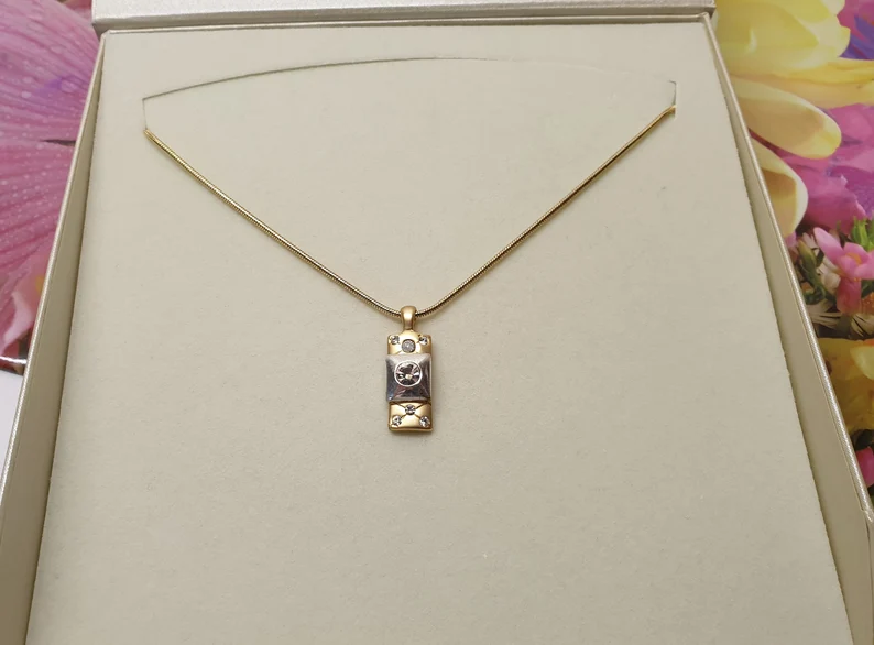 48,5 cm Modeschmuck Kette Halskette Schlangenkette mit Anhänger vergoldet Kristalle klar Vintage elegant MK100 – Bild 4