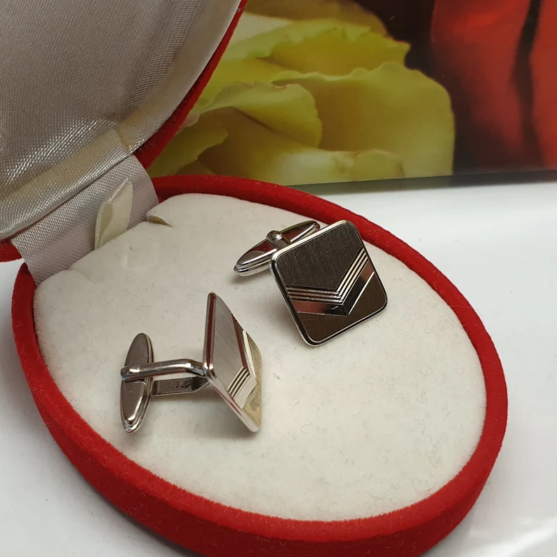 Manschettenknöpfe Cufflinks edel Silber 835 teilvergoldet Vintage MS168 – Bild 4