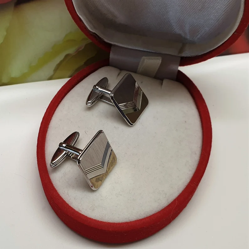 Manschettenknöpfe Cufflinks edel Silber 835 teilvergoldet Vintage MS168 – Bild 3
