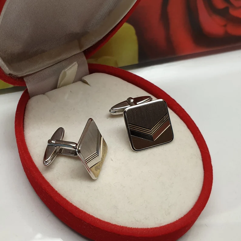 Manschettenknöpfe Cufflinks edel Silber 835 teilvergoldet Vintage MS168