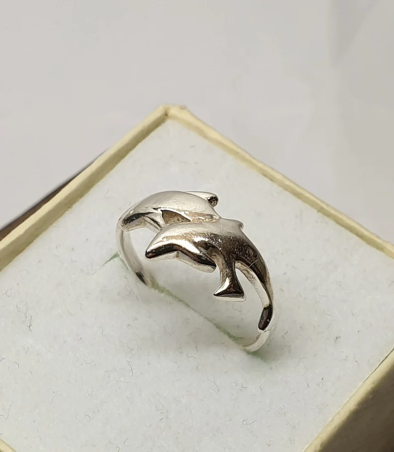 18 mm Ring Silberring Silber 925 Delphine Delphinpaar Glücksbringer Vintage SR1239 – Bild 3