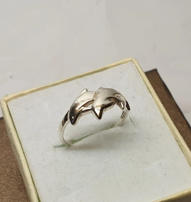 18 mm Ring Silberring Silber 925 Delphine Delphinpaar Glücksbringer Vintage SR1239 – Bild 2