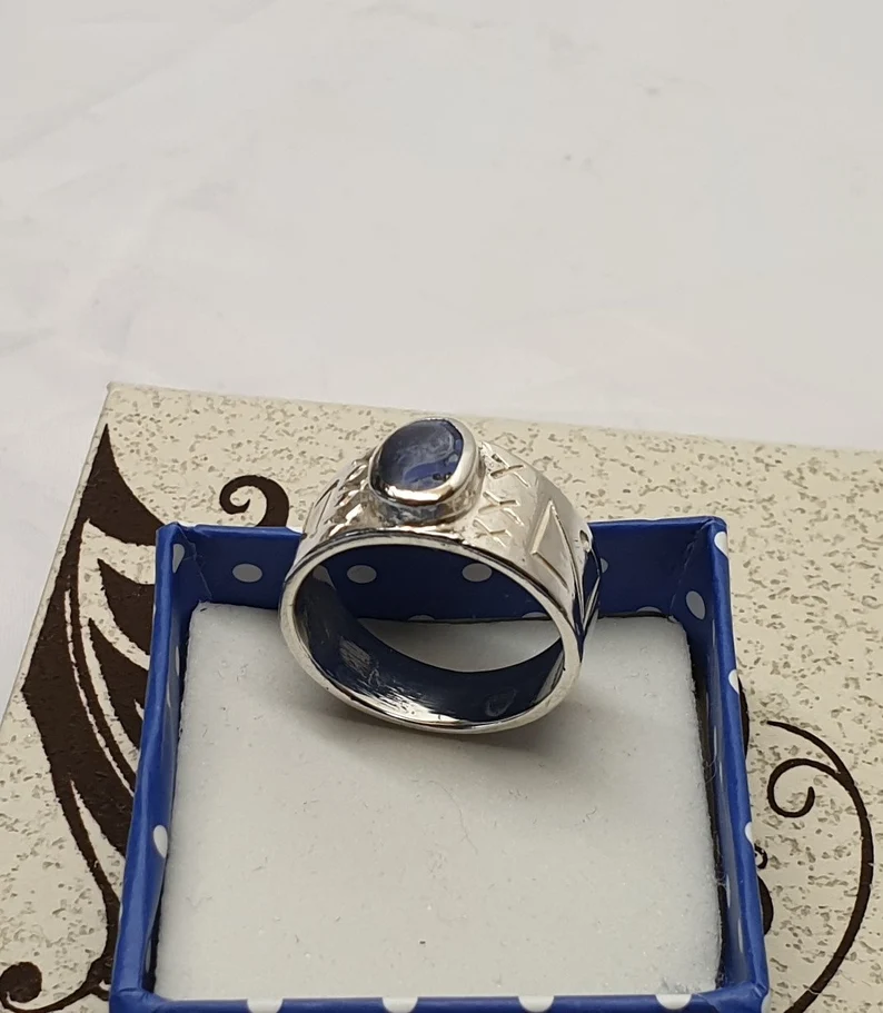 17,7 mm Nostalgischer Silberring Ring Silber 925 Lapislazuli Vintage selten SR1243 – Bild 4