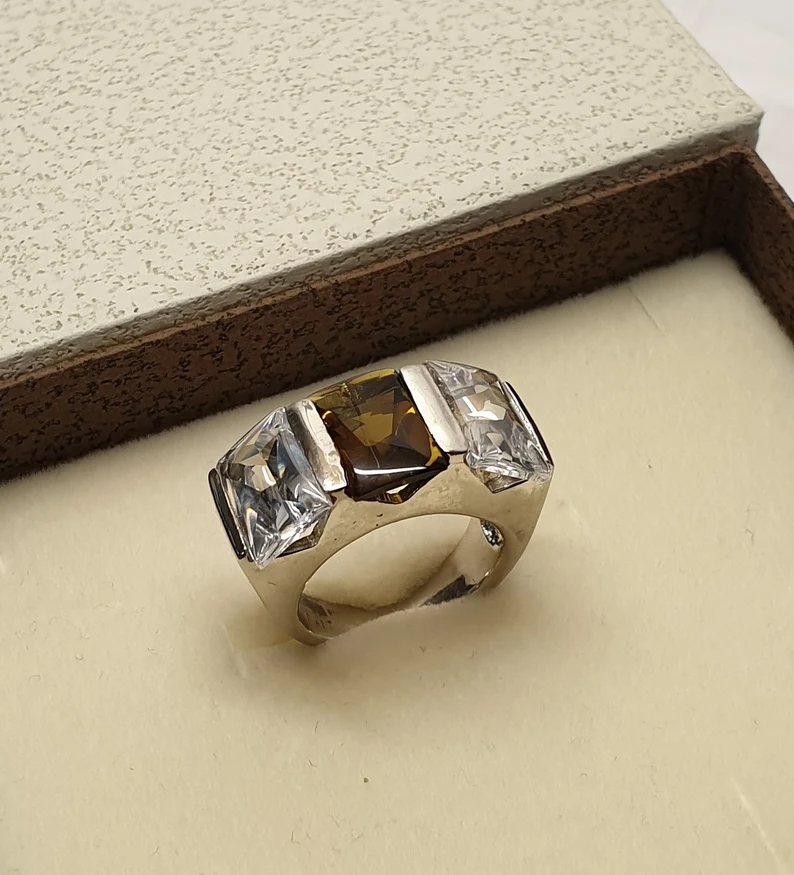18 mm Ring Silberring Silber 925 Kristalle braun & klar massiv elegant SR1258 – Bild 3
