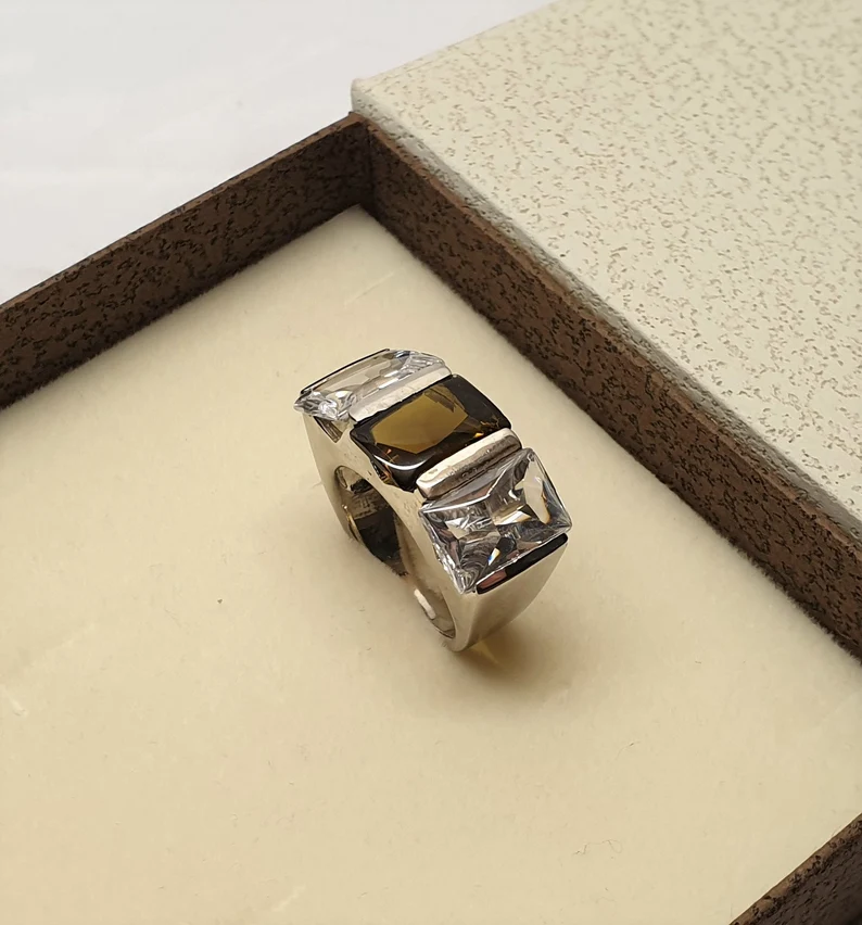 18 mm Ring Silberring Silber 925 Kristalle braun & klar massiv elegant SR1258 – Bild 2