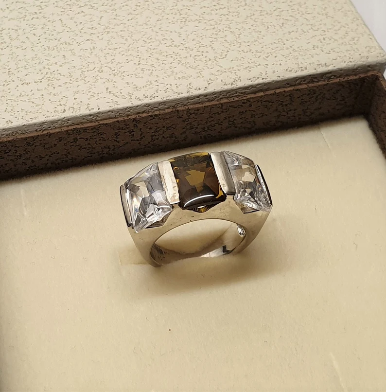 18 mm Ring Silberring Silber 925 Kristalle braun & klar massiv elegant SR1258