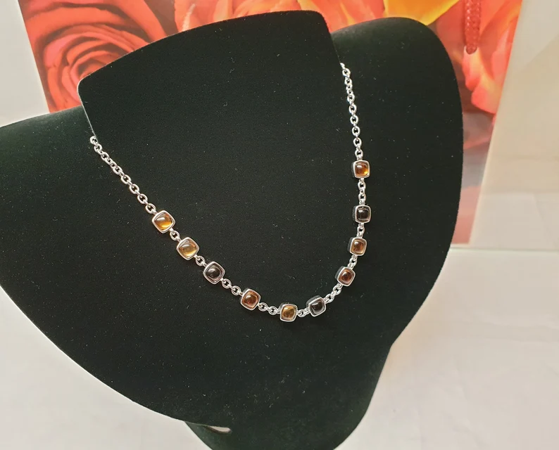 38 - 41,5 cm Kette Halskette Silberkette Gliederkette Silber 925 Kristalle orange gelb braun edel SK1469