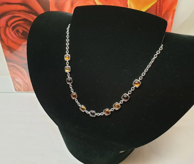 38 - 41,5 cm Kette Halskette Silberkette Gliederkette Silber 925 Kristalle orange gelb braun edel SK1469 – Bild 2