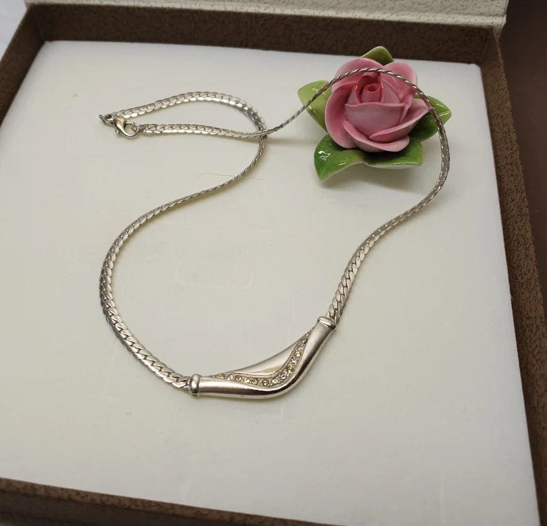 42 cm Kette Halskette Collier Silberkette Silber 925 Kristalle klar Vintage edel SK1462 – Bild 4