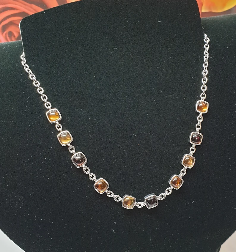 38 - 41,5 cm Kette Halskette Silberkette Gliederkette Silber 925 Kristalle orange gelb braun edel SK1469 – Bild 4