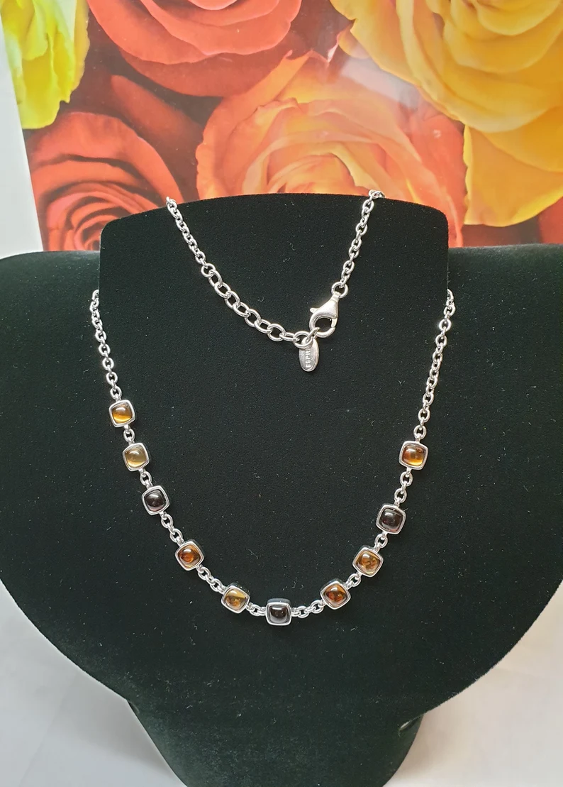 38 - 41,5 cm Kette Halskette Silberkette Gliederkette Silber 925 Kristalle orange gelb braun edel SK1469 – Bild 3
