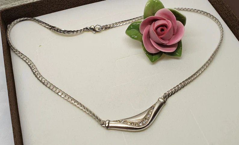 42 cm Kette Halskette Collier Silberkette Silber 925 Kristalle klar Vintage edel SK1462 – Bild 3