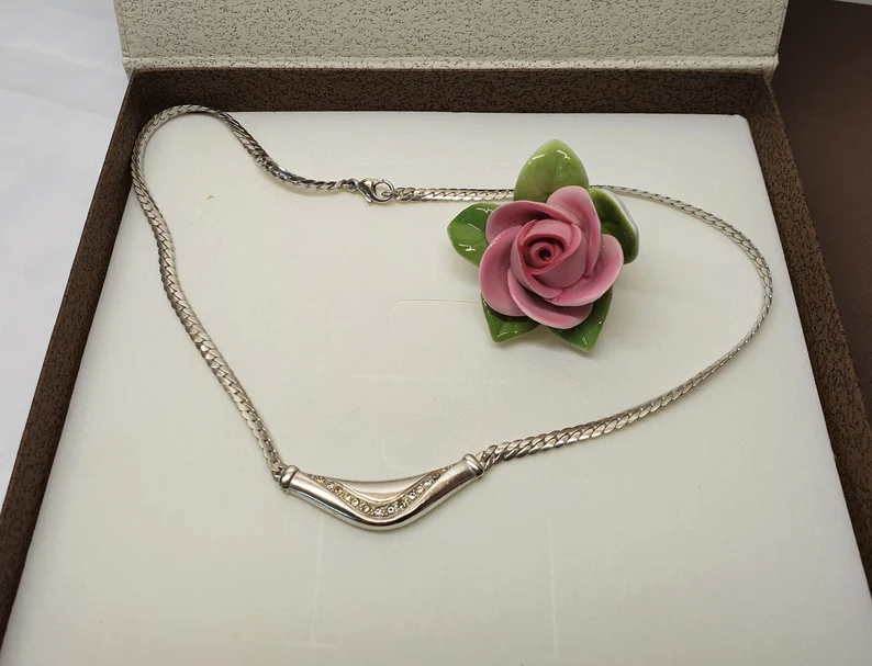 42 cm Kette Halskette Collier Silberkette Silber 925 Kristalle klar Vintage edel SK1462