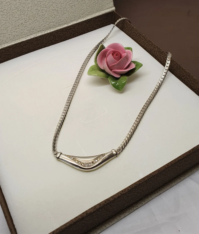 42 cm Kette Halskette Collier Silberkette Silber 925 Kristalle klar Vintage edel SK1462 – Bild 2