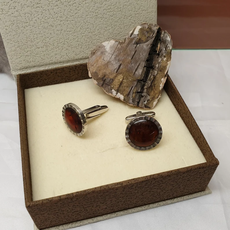 Manschettenknöpfe Cufflinks Silber 835 Bernstein Vintage nostalgisch edel MS249 – Bild 2